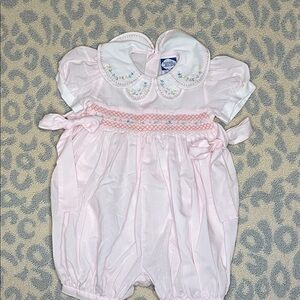 Vintage Pink Baby Romper with Embroidered Collar
